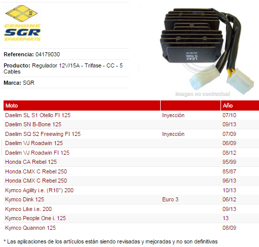 REGULADOR CORRIENTE SGR KYMCO DINK 125-200 EURO3